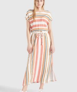 Khujo DOREEN - Vestido Largo - Mehrfarbig Gestreift, Mujer