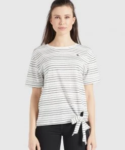 Khujo AURELIA - Camiseta Estampada - Weiß Schwarz Gestreift, Mujer