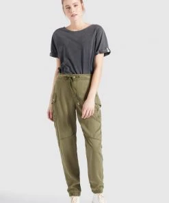 Khujo JOSLIN - Pantalones Cargo - Khaki Gewaschen, Mujer