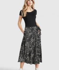 Khujo HEPKE - Falda Acampanada - Schwarz-weiß Gemustert, Mujer