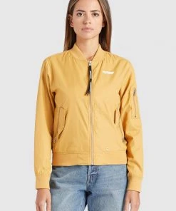 Khujo KALIA - Chaquetas Bomber - Beige/yellow, Mujer