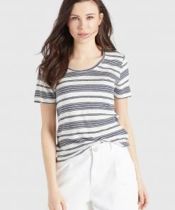 Khujo PERGOLA - Camiseta Básica - Naturweiß-dunkelblau Gestreift, Mujer